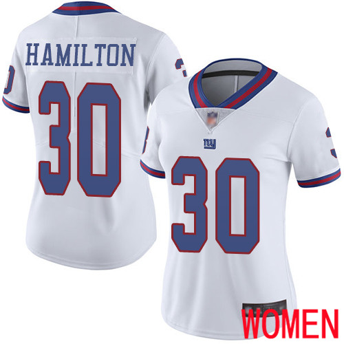 Women New York Giants #30 Antonio Hamilton Limited White Rush Vapor Untouchable Football NFL Jersey